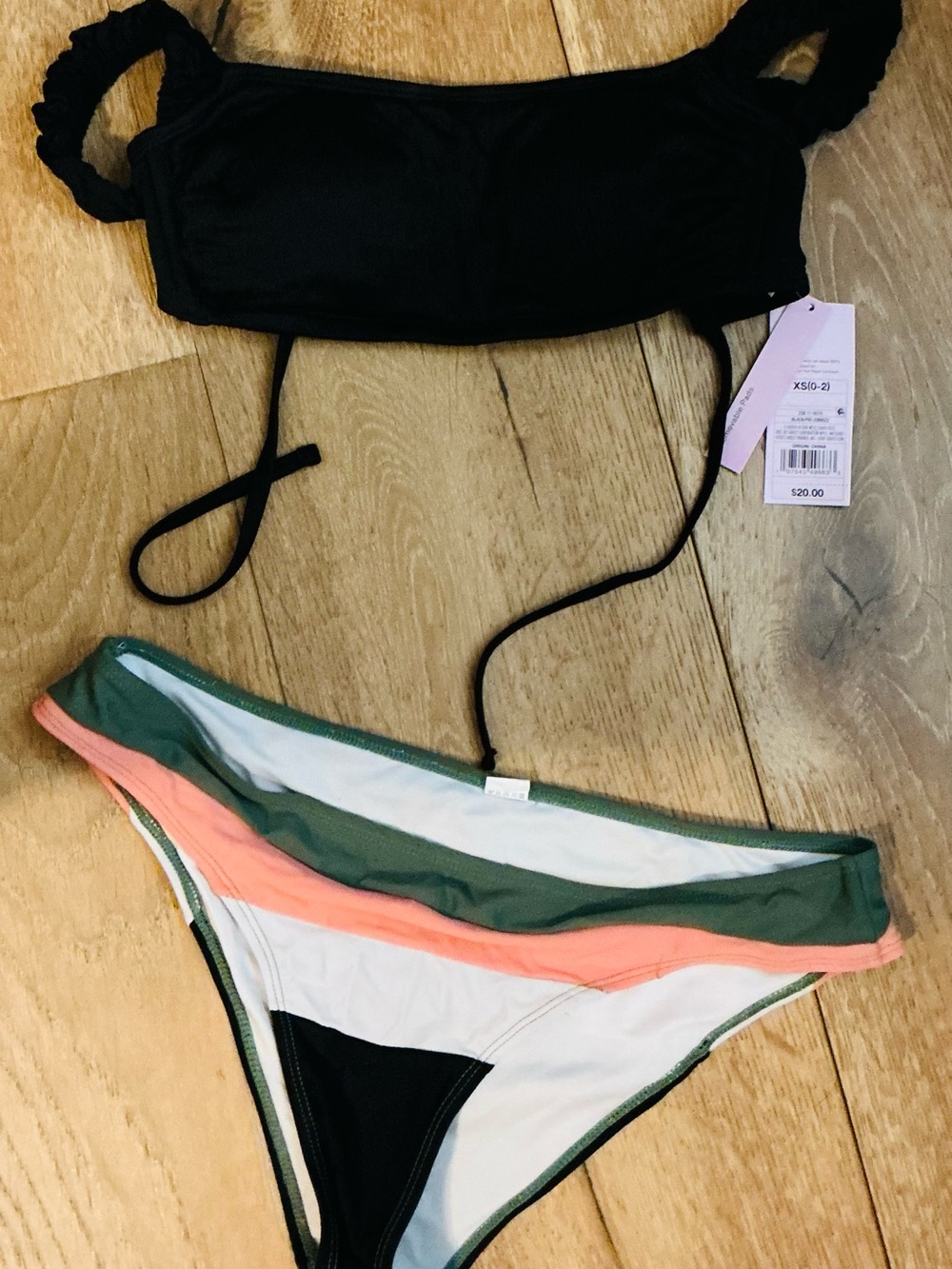 Black Bandeau Bikini Top with Multicolor Hipster Bottom